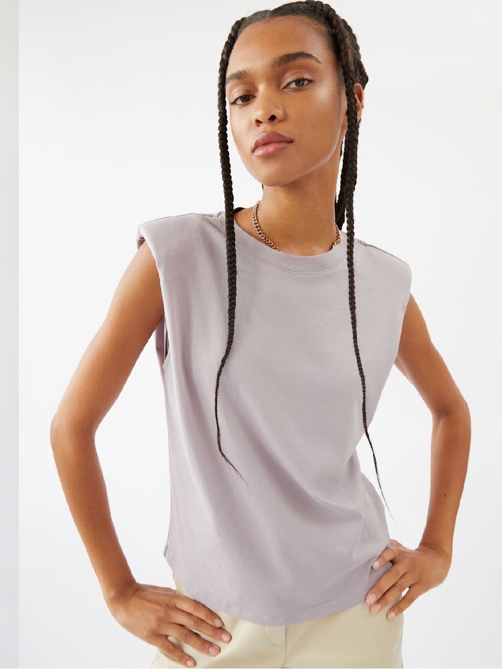 Aritzia Babaton Shoulder Pad Tank Lilac Purple 100% Cotton Size Large